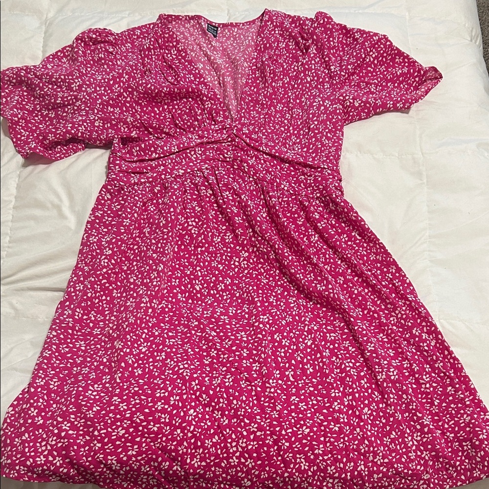 SHEIN Pink and White Floral Midi Dress